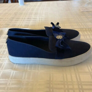 Liz Claiborne Weaver Navy Suede Velvet Bow Slip On Sneaker Loafers